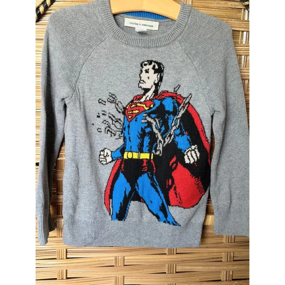 Gap Junk Food Superman gray toddler boys sweater 3T collab cotton blend babygap